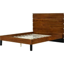 Mid-Century Modern Solid Wood Bed Frame Queen Size Platform Bed with Six-Piece Headboard Design, No Box Spring Needed, Brown