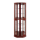 6 Shelf Corner Curio Display Cabinet with Lights, Mirrors and Adjustable Shelves, Cherry