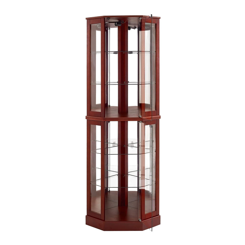 6 Shelf Corner Curio Display Cabinet with Lights, Mirrors and Adjustable Shelves, Cherry