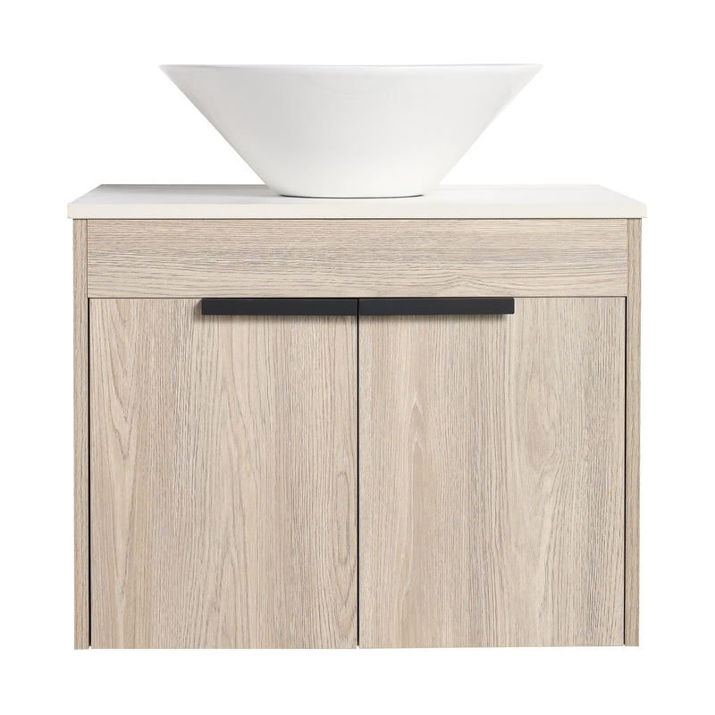 24" Modern Design Float Bathroom Vanity With Ceramic Basin Set, Wall Mounted White Oak Vanity With Soft Close Door, KD-PackingD-Packing Pieces