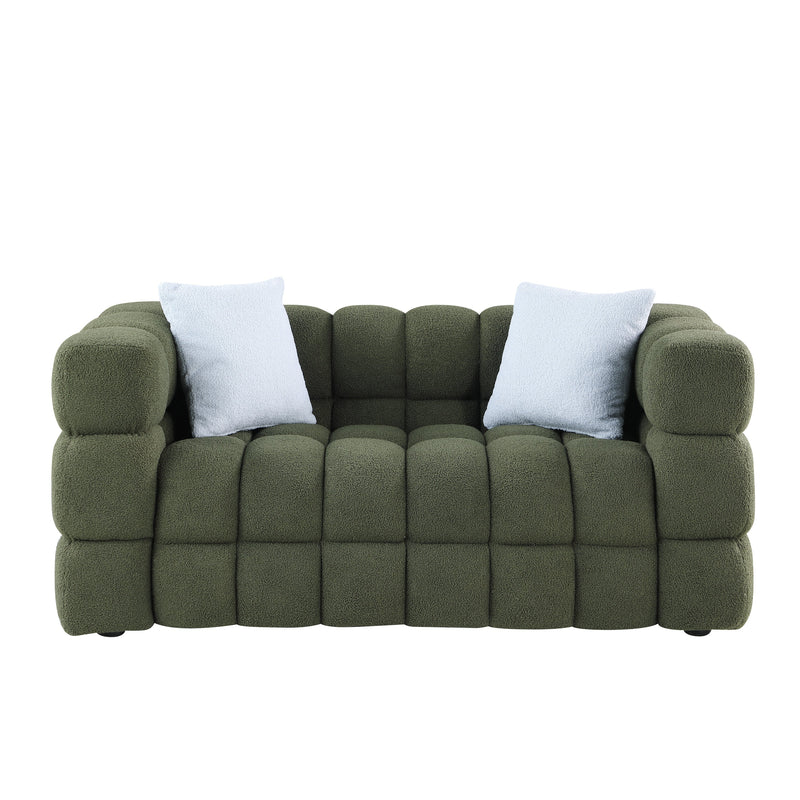 62.2length, 35.83" deepth, human body structure for USA people, marshmallow sofa,boucle sofa, OLIVE GREEN 2S BOUCLE