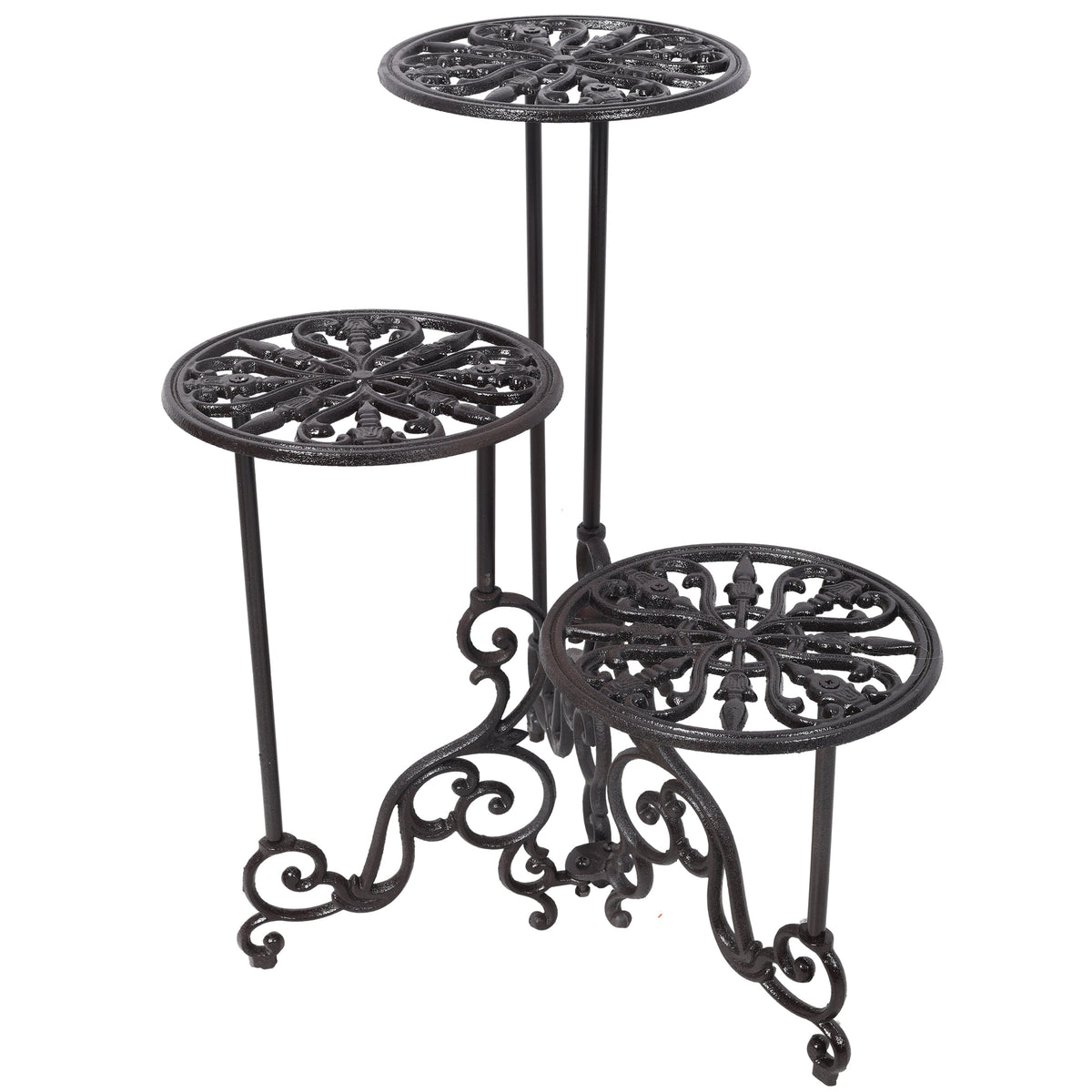 3-Tier Cast Iron Plant Stand, Vintage Scrollwork, Black, photo 2 of 9