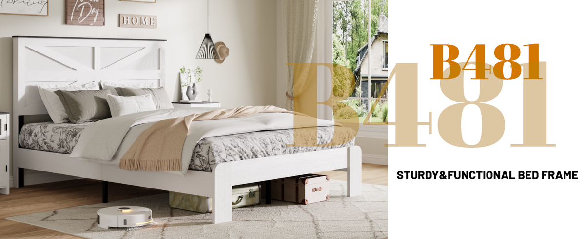 King Wood Platform Bed Frame with Headboard and Storage, photo 6 of 10