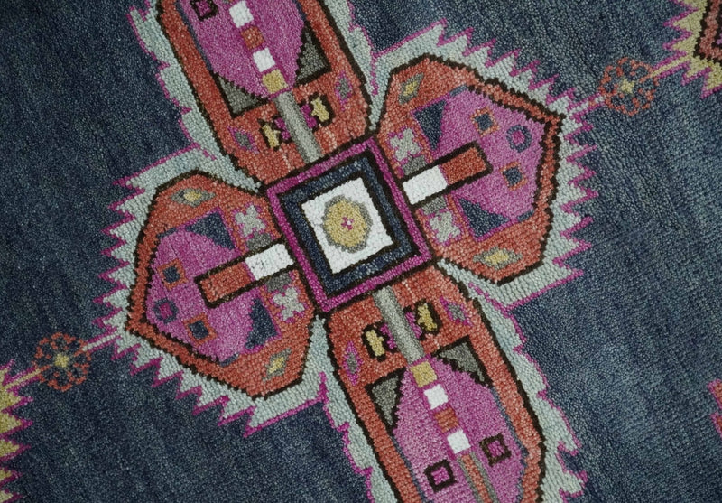 8.3x9.10 Hand Knotted Charcoal, Silver and Pink Traditional Heriz Wool Area Rug