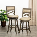 30" Bar Height X-Back Swivel Stool, Weathered Gray Finish, French Gray Leather Seat
