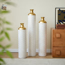 3-Piece Modern Metal Vase Set - White & Gold by HouseOfZazla