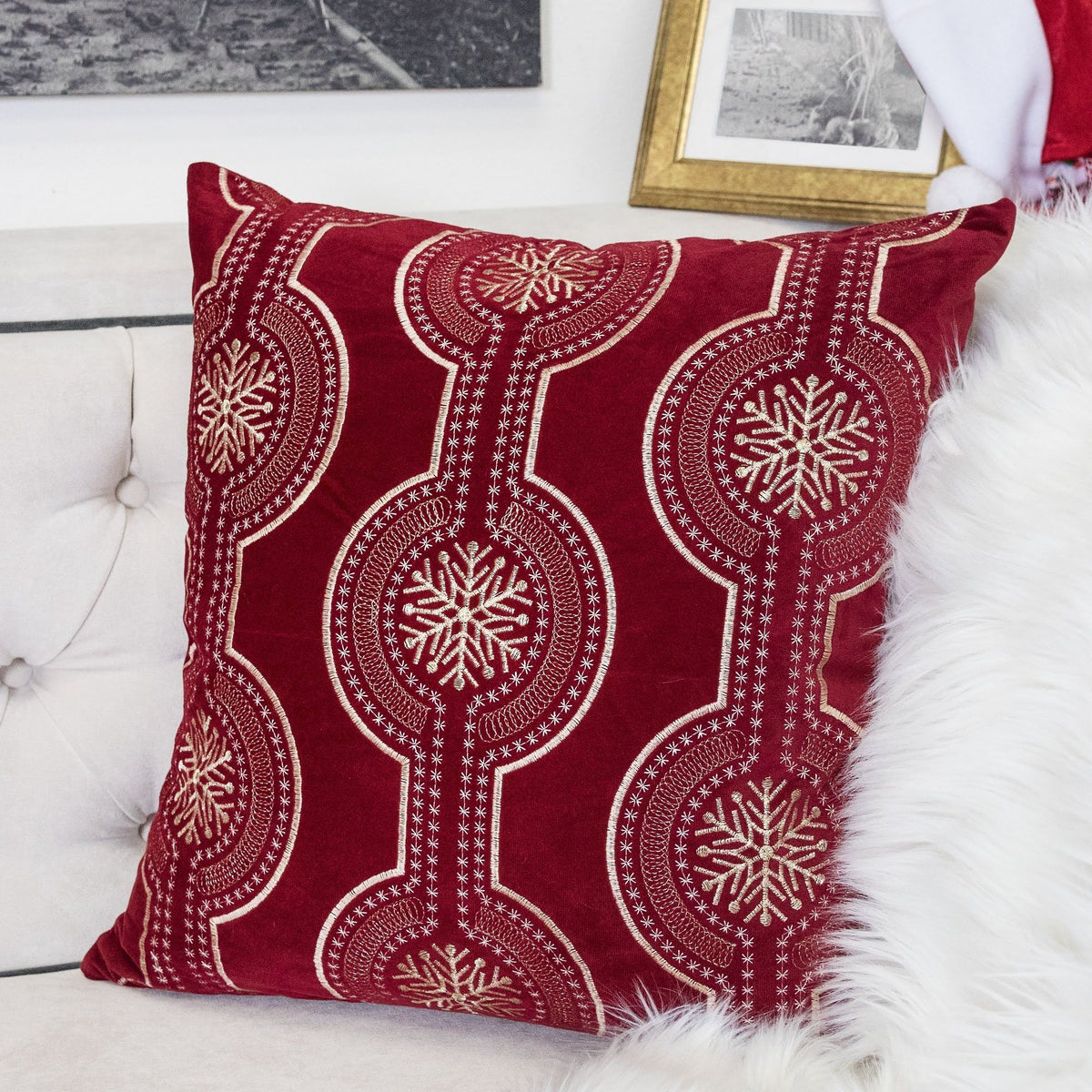 Holiday Throw Pillow With Snowflake Embroidery, photo 8 of 16