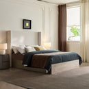 Shelton - Queen Upholstered Wingback Bed With 54" High Headboard - Ivory / Light Gray / Camel Oak by HouseOfZazla