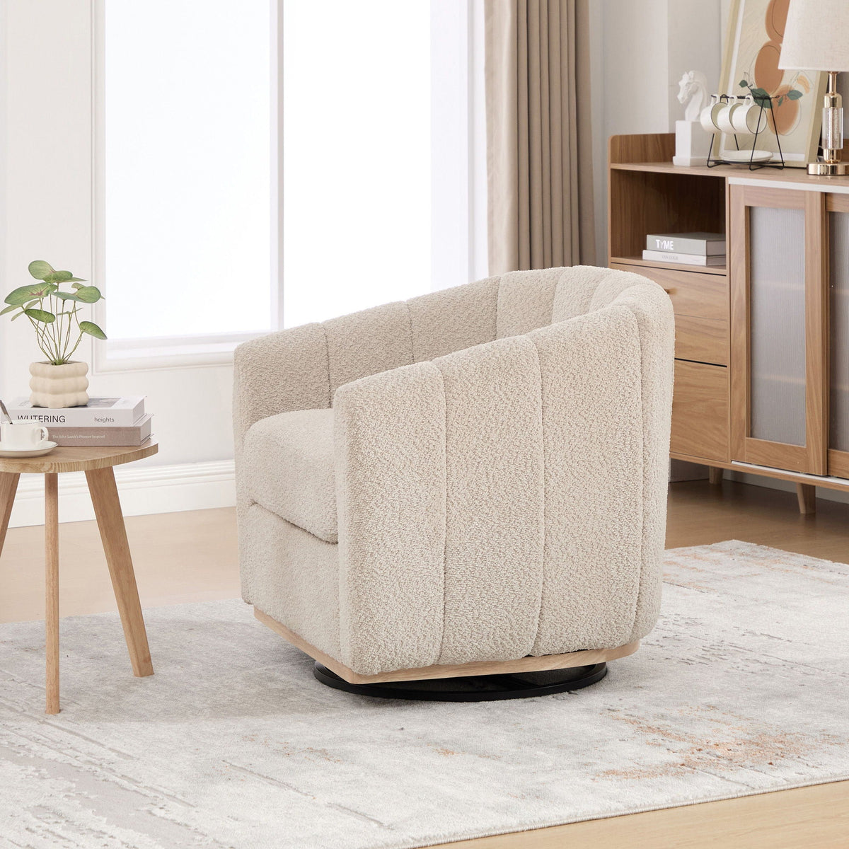 Swivel Upholstered Barrel Chair With Metal Base, photo 9 of 13