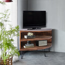 Fan Shape Reclaimed Wood Corner Media Table For Living Room Wise Use Your Space - Natural by HouseOfZazla