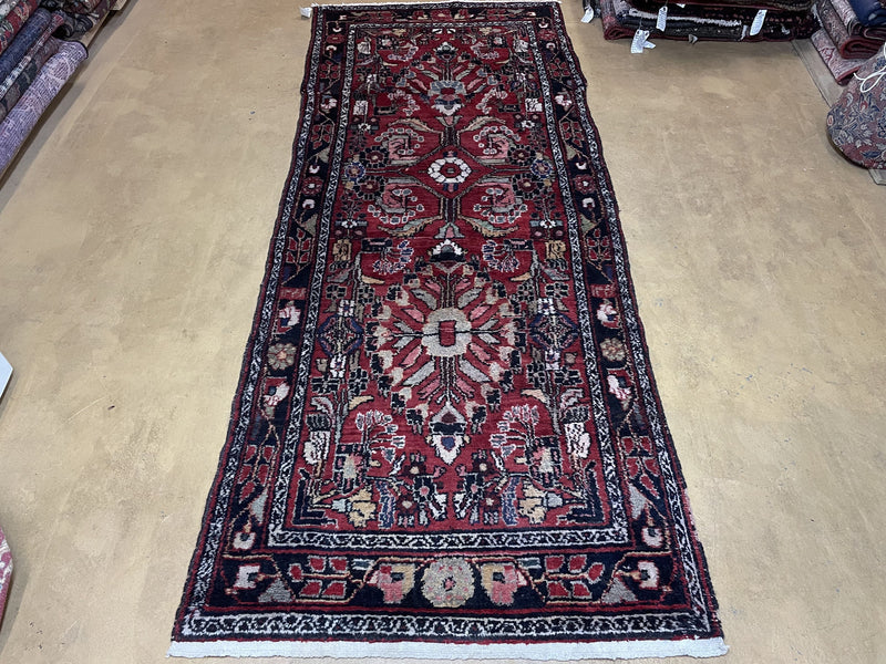 3' 4" X 9' Antique Handmade Wool Rug Runner Floral Organic Dyes Red Nice