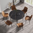 Modern Artificial Stone Round Dining Table With Metal Legs, Can Accommodate 6 People - Black by Unique Piece Furniture