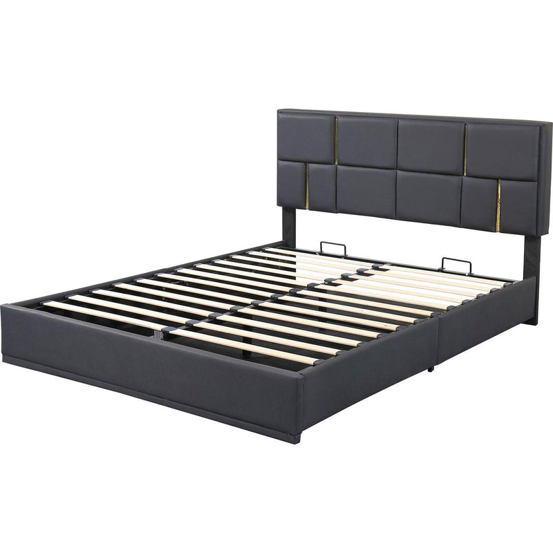2-Pieces Bedroom Sets,Queen Size Upholstered Platform Bed with Hydraulic Storage System,Storage Ottoman with Metal Legs,Black