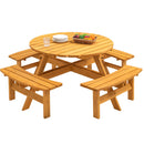 8 Person Wooden Picnic Table, Outdoor Camping Dining Table With Seat, Garden, Diy With 4 Built-In Benches, 2220Lb Capacity by HouseOfZazla