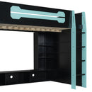 Full Size Wood Loft Bed with Desk, Multi-storage Shelves and RGB Light