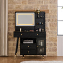 Modern Makeup Vanity Desk With Mirror And Lights Retractable Design Engineered Wood - Black by Unique Piece Furniture