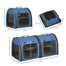 39" Portable Soft-Sided Pet Cat Carrier with Divider, Two Compartments, Soft Cushions, & Storage Bag, Blue