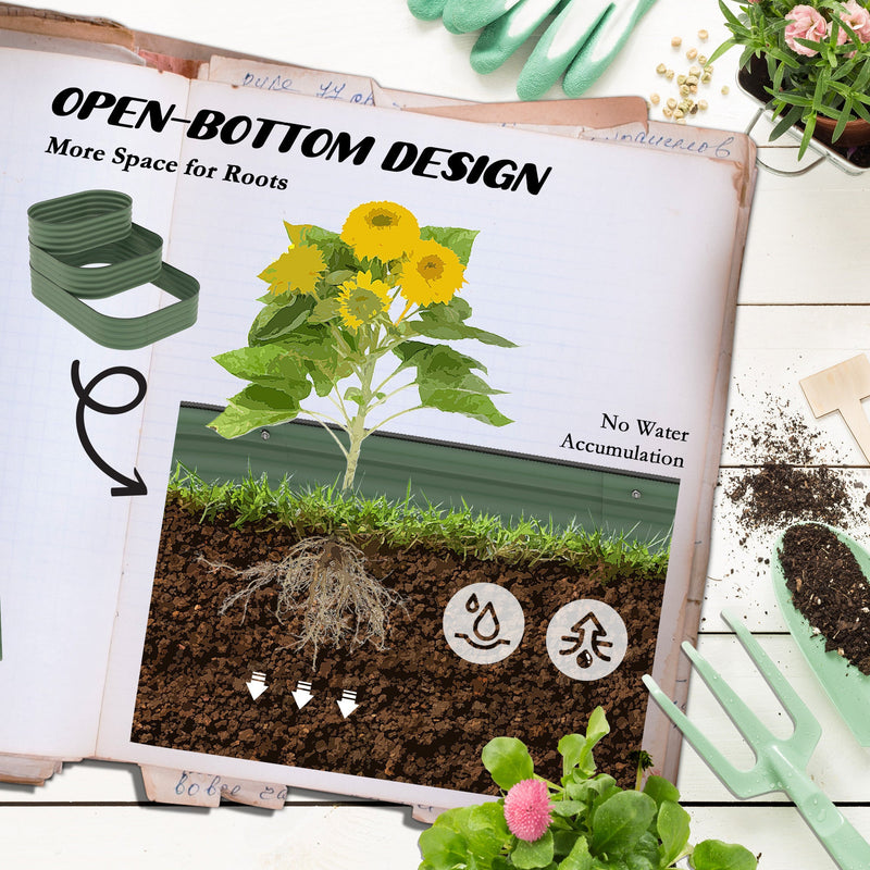 3-Tier Galvanized Steel Raised Garden Bed Kit, 62.25" x 43" x 32.25", 3 Combining Planter Boxes with Rubber Strip Edging, Open Bottom for Backyard, Garden, Patio, Green