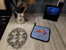 Shrimp Pot Holder Set of 2 Heat Resistant Quilted Hot Pads 7.5 x 7.5 Inch, Insulated Kitchen Trivets for Cooking & Baking