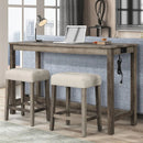 3 Piece Counter Bar Dining Set Table With Electric Outlet And 2 USB Ports, Tufted Upholstered Stools - Brown / Beige by HouseOfZazla
