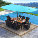 11 Pieces Patio Dining Set with LED Patio Umbrella with Base and Seat Cushions (Navy) by LJGDeals