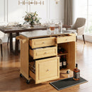 Indoor Bamboo Rolling Kitchen Island with Stainless Steel Top by HouseOfZazla