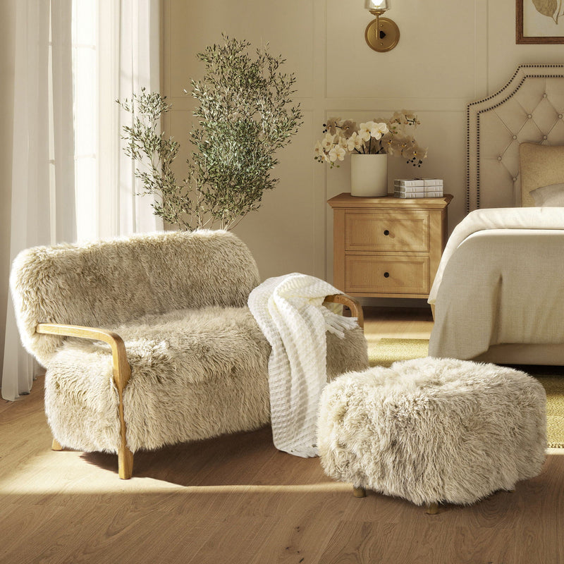 Enchante - Sheepskin Accent Loveseat - Taupe / Natural, photo 10 of 13