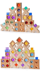32-Piece Wooden X-Shape Building Blocks Set with Storage Tray