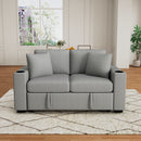 Modern 2 Seater Loveseat Sofa With Pull-Out Bed, Fabric, Built-In USB Ports & Cup Holders by Unique Piece Furniture