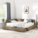 Mid-Century Storage Upholstered Tufted Bed Frame With Backrest And Armrests