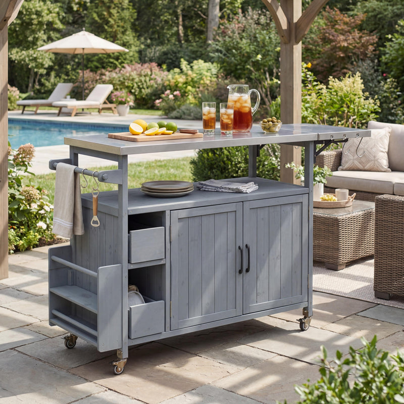 54.33" Farmhouse Rolling Outdoor Kitchen Cart, photo 2 of 10