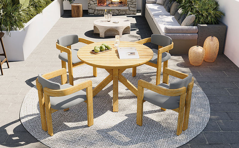 5-Piece Outdoor Acacia Wood Round Dining Set, photo 10 of 10