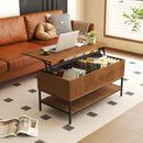 Rectangle Lift Top Coffee Table With Hidden Storage And Lower Shelf - Brown by HouseOfZazla