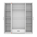 4-Door Mirror Wardrobe with shelves, White