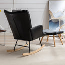 35.5 inch Rocking Chair with Footrest, Soft Houndstooth Fabric Leather Fabric Rocking Chair for Nursery, Comfy Wingback Glider Rocker with Safe Solid Wood Base for Living Room Bedroom Balcony (black)