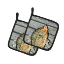 Croppie Fish on Pier Pot Holder Set of 2 Heat Resistant Quilted Hot Pads 7.5 x 7.5 Inch, Insulated Kitchen Trivets for Cooking & Baking