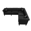 Sectional Sofa Couch for Living Room, L Shaped Reversible Modern Chesterfield Sofa with Rolled Arms and Nailhead, 5 Seat Tufted Couch for Small or Large Space(Black) PU Leather