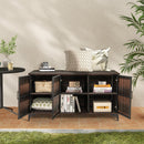 84 Gallon Patio Wicker Deck Box 3-Door PE Rattan Storage Container with Removable Shelves-Brown
