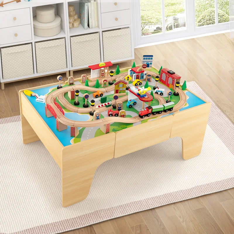 84-Piece Train and Building Block Table with Reversible Top and Creative Play Surface