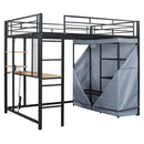 Loft Bed With Desk, Shelves, Power Outlet, LED Light And Wardrobe by Unique Piece Furniture