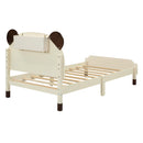 3-Pieces Bedroom Sets Twin Size Bear-Shape Platform Bed with Nightstand and Storage dresser,Cream+Walnut