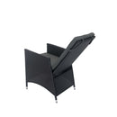 7 Piece Outdoor Patio Wicker Dining Set Patio With Adjustable Backrest Black Wicker + Dark Grey Cushion