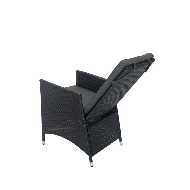 7 Piece Outdoor Patio Wicker Dining Set Patio With Adjustable Backrest Black Wicker + Dark Grey Cushion