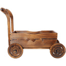 Wooden Wagon Planter Box Mobile Garden Planter With Wheels Handle Drain Hole Wood - Brown by HouseOfZazla