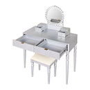 Luxury Vanity Desk With Round Mirror Height Adjustable Dressing Table Set Engineered Wood - Silver by HouseOfZazla