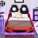 Race Car Shaped Platform Bed With LED And Upholstered Backrest In