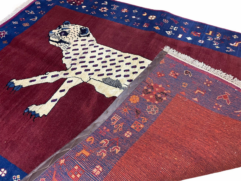 5 X 7 Handmade Zagros Wool Rug Snow White Panther Maroon Blue Organic Dyes