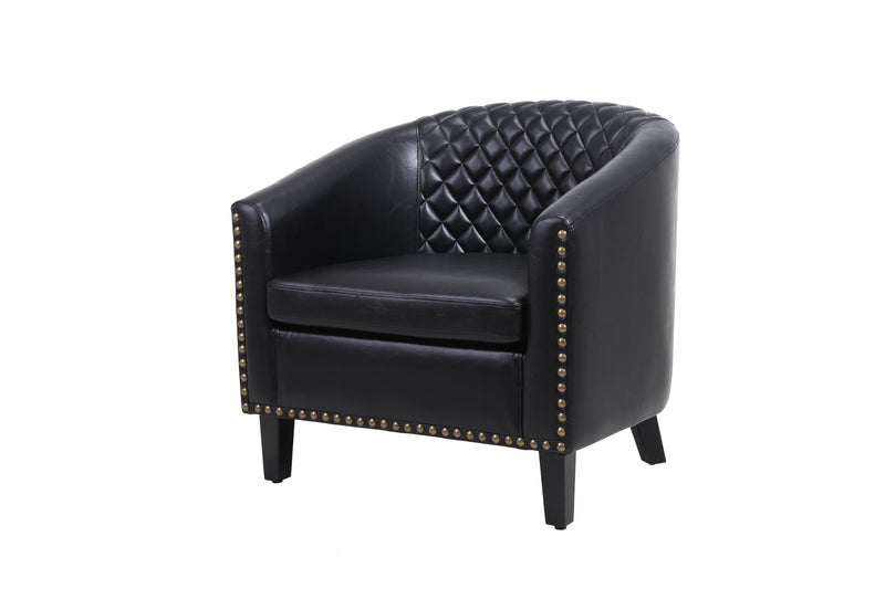 accent Barrel chair living room chair with nailheads and solid wood legs Black pu leather
