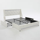 Wingback Upholstered Bed Frame With LED Lights, Charging Station