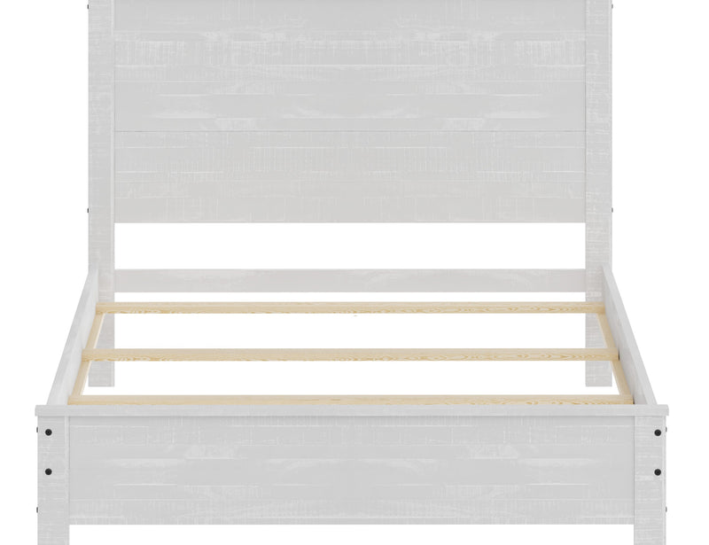Albany Solid Wood White Bed, Modern Rustic Wooden Queen Size Bed Frame Box Spring Needed
